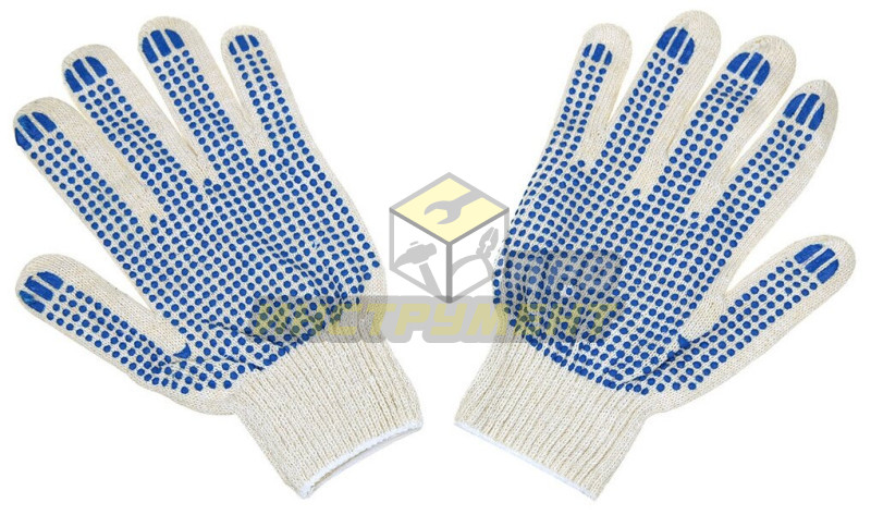 Перчатки ХБ 4-н ПВХ 10 класс ЭКОНОМ белые ТОЧКА (уп. 200)