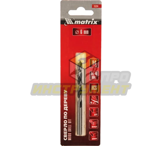 MATRIX Сверло по дереву, 6x90 мм, цилиндрический хвостовик // 70204