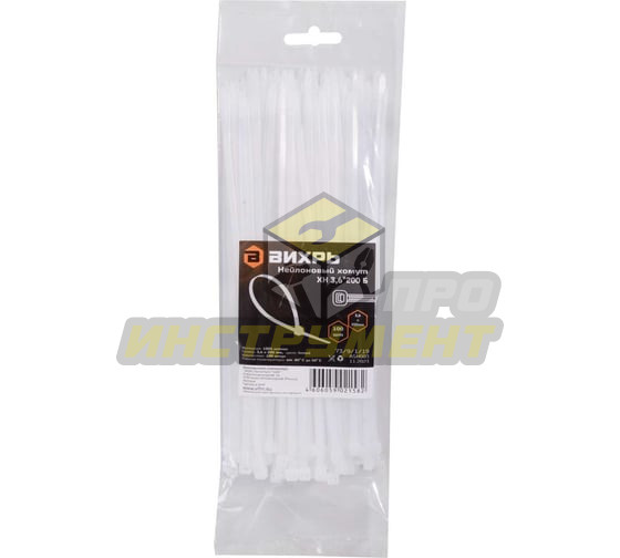 Хомут нейлоновый 3,6*180 Б (3,6*200 Б) (100шт) Вихрь (Код ТН ВЭД: 3926909709) 73/9/1/19