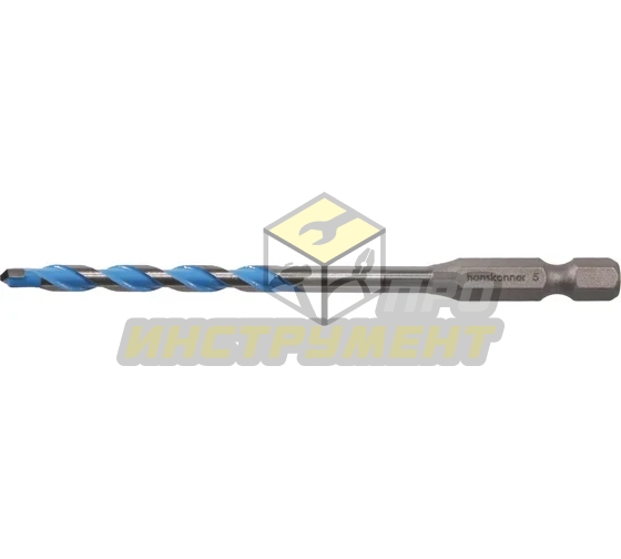 H1055-08-05 Сверло универсальное, 5мм, твердосплавная напайка, шестигр. хвостовик, Hanskonner