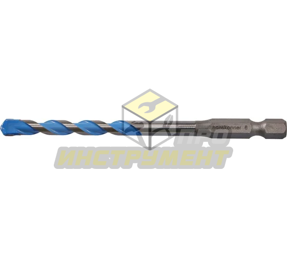 H1055-08-06 Сверло универсальное, 6мм, твердосплавная напайка, шестигр. хвостовик, Hanskonner