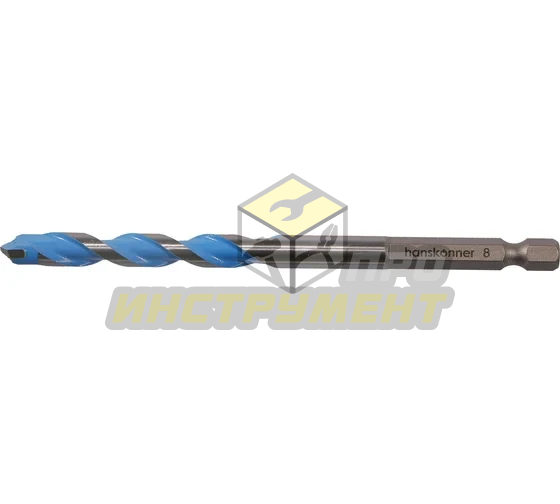 H1055-08-08 Сверло универсальное, 8мм, твердосплавная напайка, шестигр. хвостовик, Hanskonner