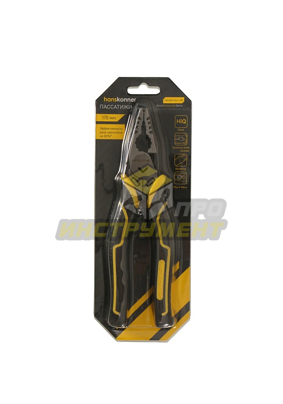 HK1020-02-1-175 Пассатижи 175мм, эксц. шарнир,+30% к силе реза, TPR рукоятки, hanskonner