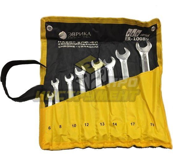 Набор ключей комбинированных (6,8,10,12,13,14,17,19мм) сатинированных планшет 8 предметов ЭВРИКА 1/2