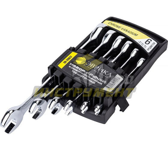 Набор ключей комбинированных ER-20617 трещоточных 6 предметов 6,8,10,12,14,17мм (на держателе) ЭВРИК