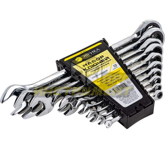 Набор ключей комбинированных ER-20627 трещоточных 10 предметов 6,8,10,12,14,17,19,22,24,27мм (на дер