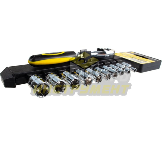 Набор торцевых головок с трещоткой ER-96070 1/4" DR 4-13мм 11 предметов, 72 зуб. (на держателе) ЭВРИ