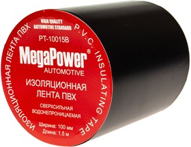 Лента изоляционная PT-10015B ПВХ 100мм х 1,5м сверхсильная водонепроницаемая черная MEGAPOWER /1/10