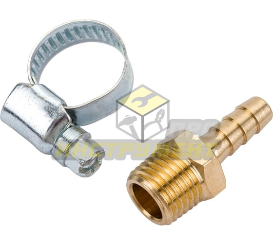 Штуцер RF-MH04/04 пневматический наруж. резьба 1/4"- "елочка" 6мм (2 шт. + хомуты) в блистере ROCK