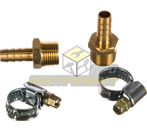 Штуцер RF-MH06/05 пневматический наруж. резьба 3/8"- "елочка" 8мм (2 шт. + хомуты) в блистере ROCKF