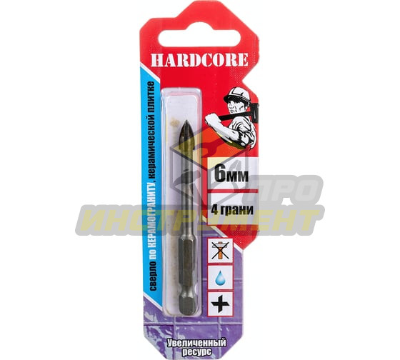 Hardcore Сверло по керамограниту и керам.плитке 6мм 4 грани 151006