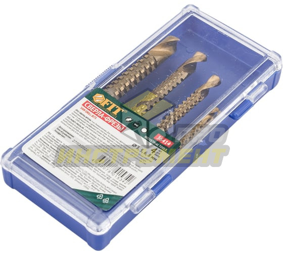 FIT IT Сверло-фреза универсальное, титановое покрытие, набор 4 шт. 36414