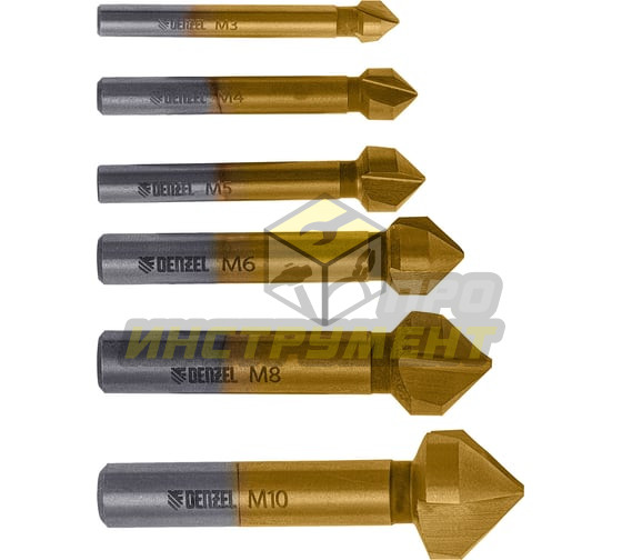 Denzel Набор зенковок, HSS, M3-M10, 6 шт, шестигранный, металл. кейс / 72313