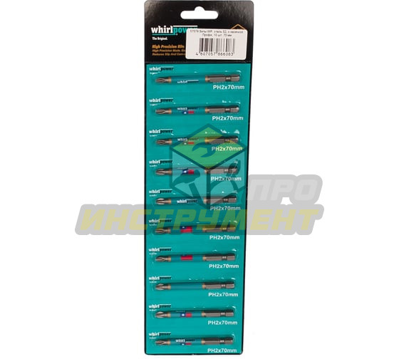 WHIRLPOWER Биты 10 шт. WP, сталь S2, с насечкой, Профи, РН 2x70 мм 57579 (962-22-0702)