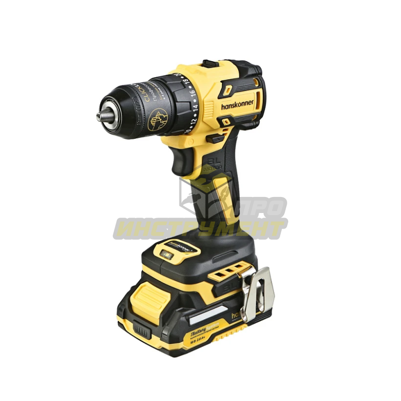 HCD2065C Дрель акк б/щ Hanskonner, 18В, 1BatterySystem,60Нм, пл.патрон, 2х2Ач,кейс