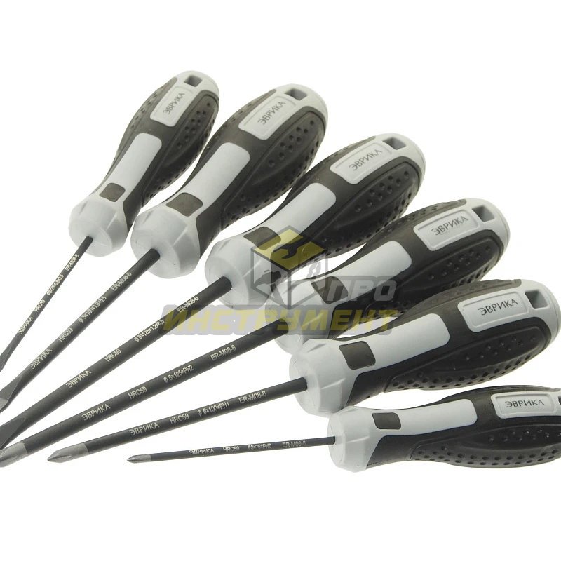 Набор отверток ER-M08-6 SL3.5x75 Ø3, SL5.5x100 Ø5, SL6.5x125 Ø6; PH0x75 Ø3, PH1x100 Ø5, PH2x125 Ø6,