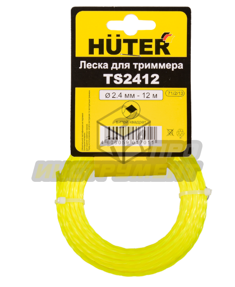 Леска Huter TS2412 для триммера, 2.4 мм, витой квадрат